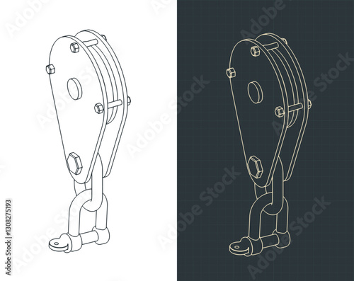 Single reel hanging sheave block isometric blueprints