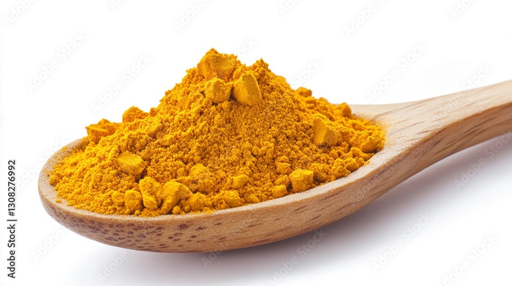 turmeric powder pile in wooden spoon isolated on white background, side view , 32k Resolution turmeric powder pile in wooden spoon isolated on white background, side view , 32k Resolution