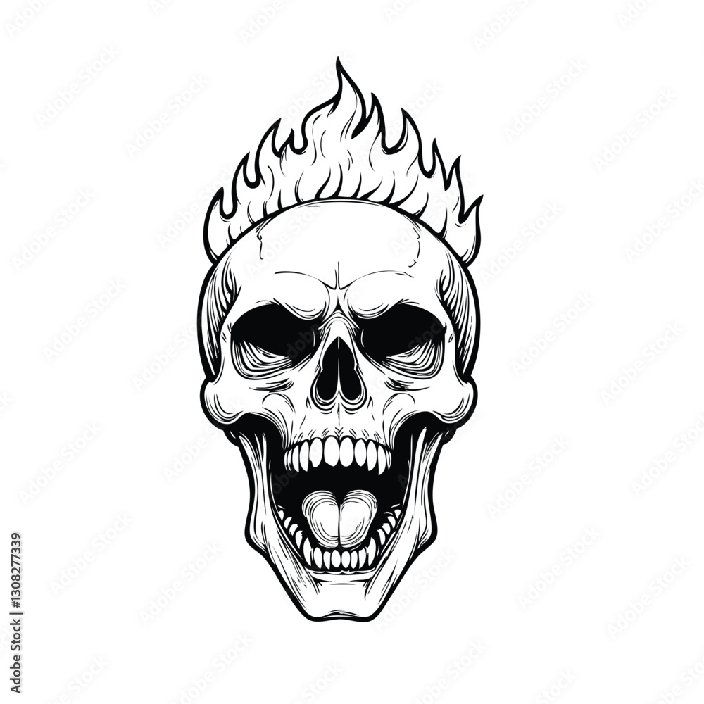 Obraz premium Skull head with fire illustration