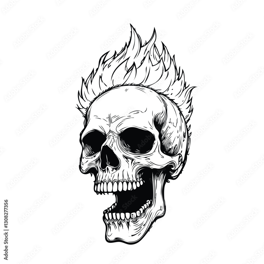 Obraz premium Skull head with fire illustration