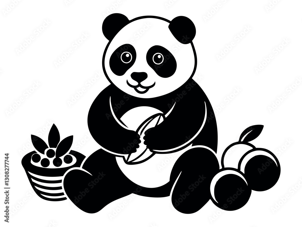 Fototapeta premium Panda fight vector silhouette on white background. A black panda fighting silhouette design icon logo illustration isolated on white background