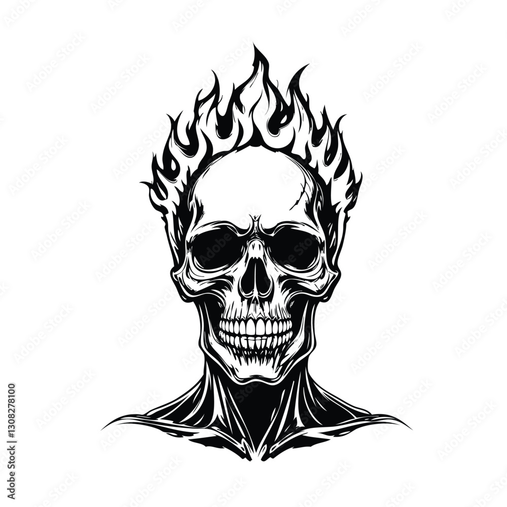 Skull head with fire illustration