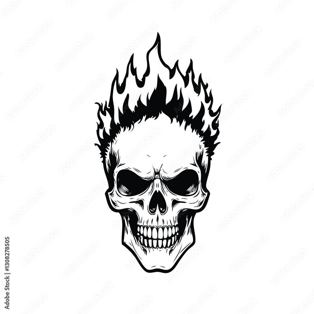 Obraz premium Skull head with fire illustration