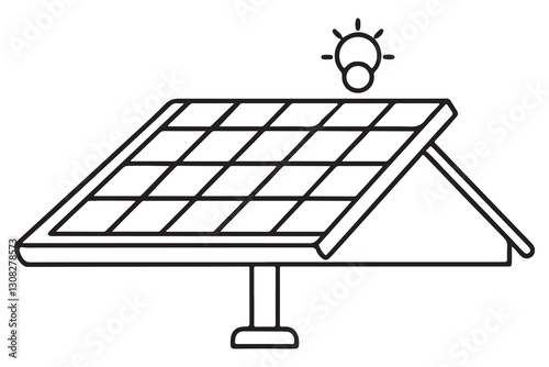 continuous one single black line art doodle drawing of AI powered solar panel farm with smart energy concept illustration