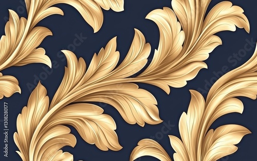 Seamless intricate Renaissance-style golden damask on deep crimson velvet, refined aristocratic luxury pattern, sophisticated baroque elegance