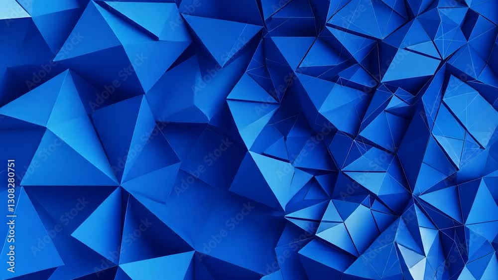 Abstract blue geometric pattern with sharp angles and facets creating a dynamic visual texture