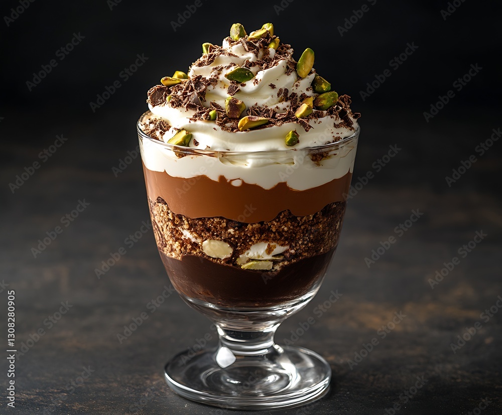 Decadent Chocolate Parfait with Cream and Crunchy Toppings for Dessert : Generative AI Decadent Chocolate Parfait with Cream and Crunchy Toppings for Dessert : Generative AI