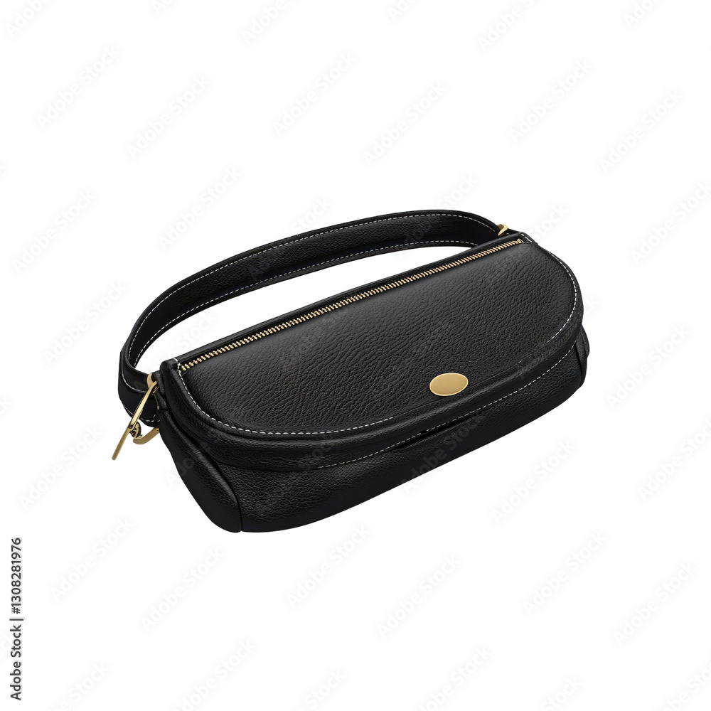 Stylish Black Leather Half-Moon Crossbody Bag with Gold Accents Stylish Black Leather Half-Moon Crossbody Bag with Gold Accents