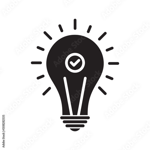 black bulb with checkmark like quick tip icon. flat stroke linear simple trend modern efficiency logotype design element isolated on white. concept of visionary info pictogram or conclusion symbol