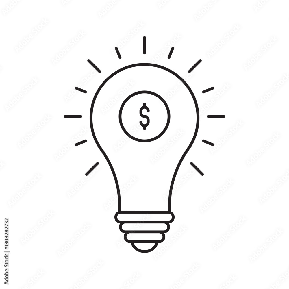 thin line lightbulb with dollar icon like start up. linear trend modern wealth logotype graphic stroke web design isolated on white. concept of simple smart strategy or economy growth pictogram thin line lightbulb with dollar icon like start up. linear trend modern wealth logotype graphic stroke web design isolated on white. concept of simple smart strategy or economy growth pictogram