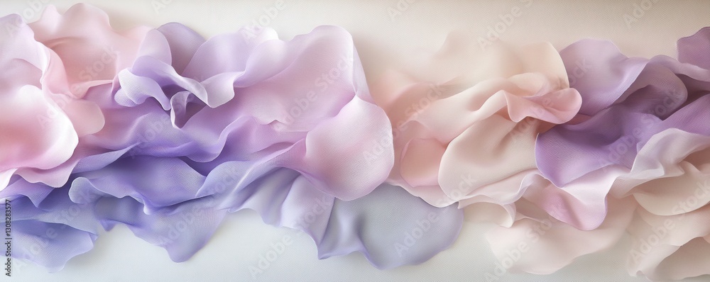 Obraz premium A vibrant arrangement of purple and pink flowers, including delicate blooms and lush greenery, is beautifully displayed on a clean white surface, creating a fresh and inviting atmosphere.