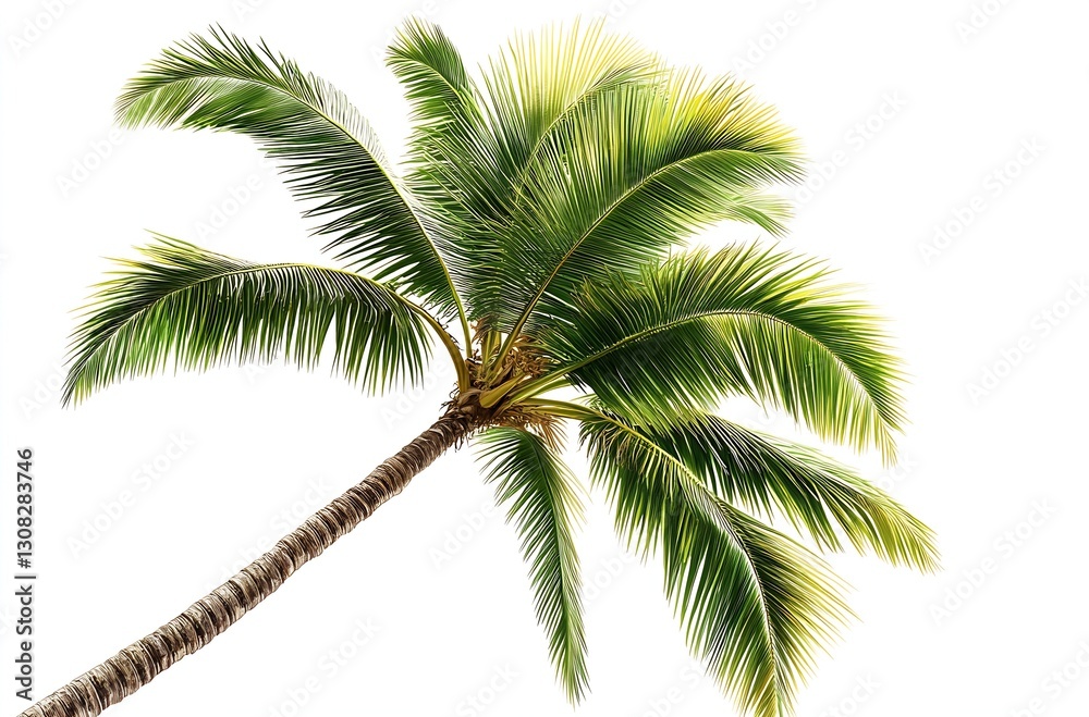 Fototapeta premium Vibrant Green Palm Leaves From a Tropical Tree Against a Pure White Background : Generative AI