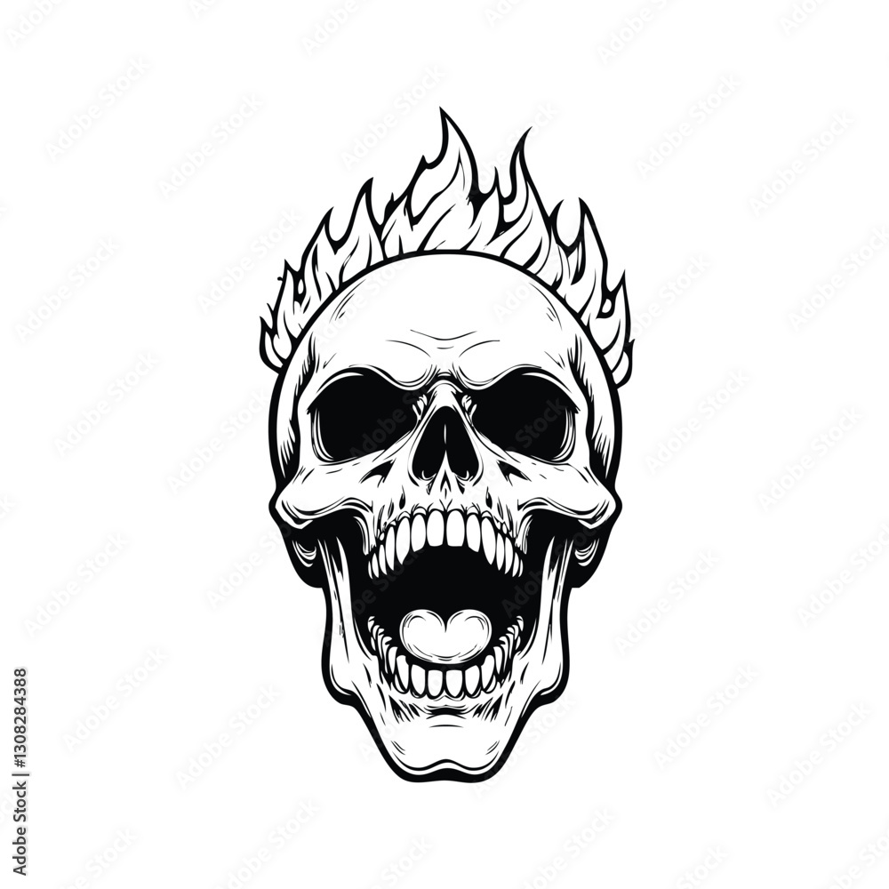 Fototapeta premium Skull head with fire illustration
