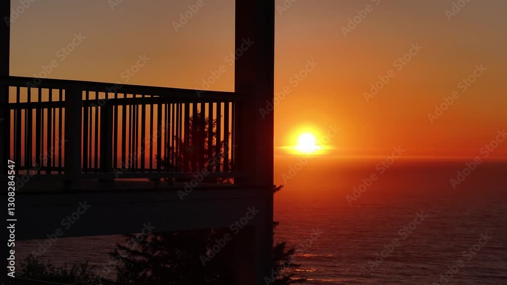 Sunset Balcony Reveal from Neskowin Oregon on Highway 101 Pacific Ocean Waves Crashing at Neskowin Ghost Forest and Haystack Rock