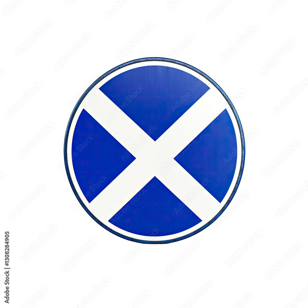No Entry Round Traffic Sign - Blue and White Saltire Cross