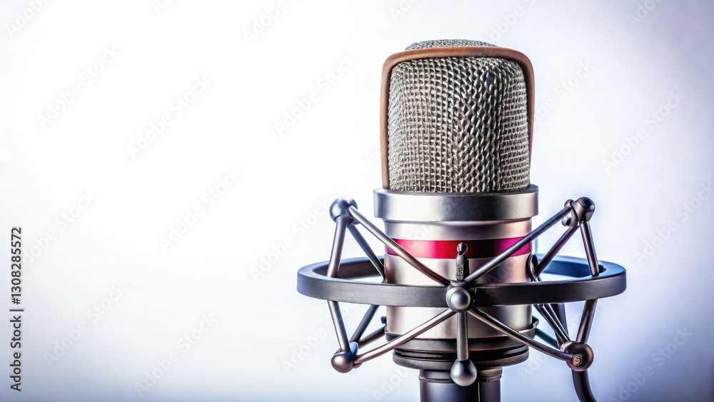 Macro Studio Mic: Professional Vocal Microphone Close-up for Music Production & Podcast Banner Background Macro Studio Mic: Professional Vocal Microphone Close-up for Music Production & Podcast Banner Background