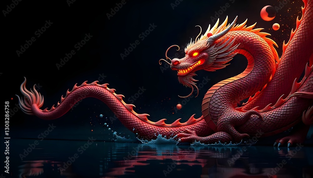 Fototapeta premium Majestic Golden Dragon Artwork Exuding Power and Elegance with Fiery Aesthetics