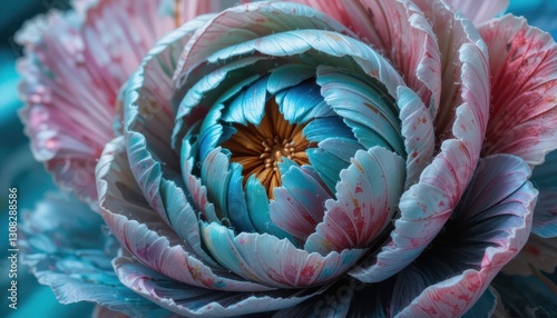 Stunning Close up of a Blue and Pink Artificial Flower Detailed Petals and Artistic Design