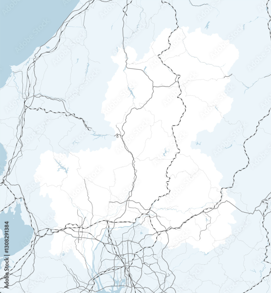 Fototapeta premium 日本の岐阜県と隣接する都道府県を含む、シンプルなロードマップ