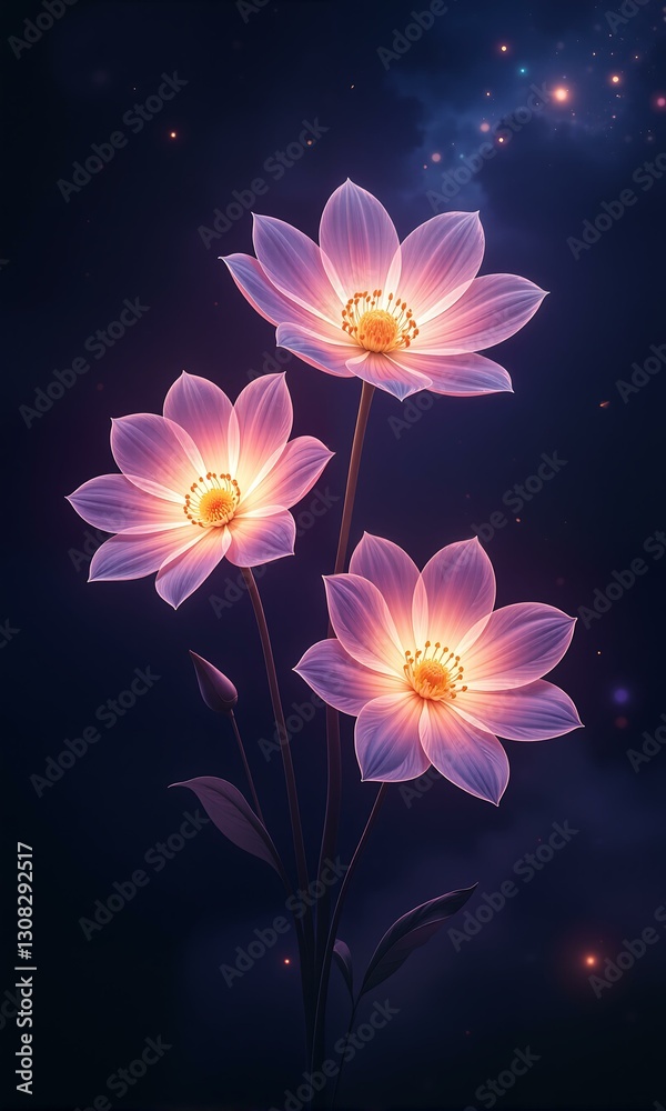 Obraz premium 三朵花的夜空