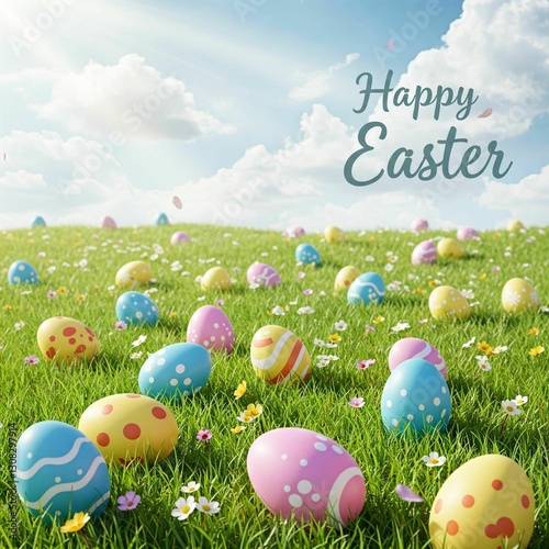 Easter Christian Background with Flowers and Eggs – Perfect for Religious Cards, Church Decorations, and Faith-Based Events