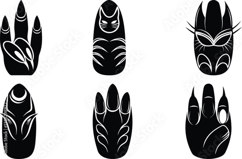 Black and White Vector Art: Abstract Animal Paw Prints, Tribal Tattoo Designs, Claw Marks, Wildlife, Graphic Illustration Collection