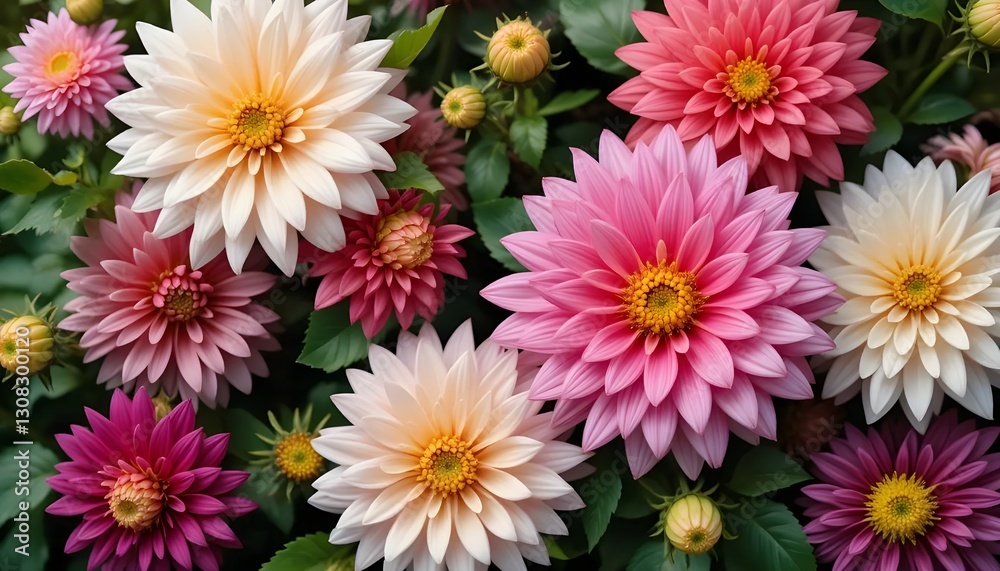  Blossoming Elegance: Bright Dahlia Floral Banner with a Natural Aesthetic, Top View