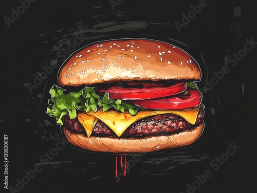 Hamburger on black background