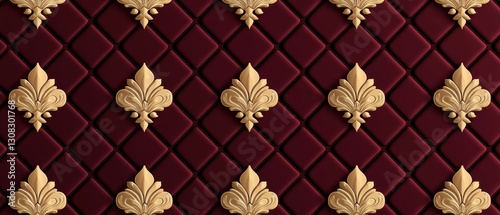Seamless intricate Renaissance-style golden damask on deep crimson velvet, refined aristocratic luxury pattern, sophisticated baroque elegance