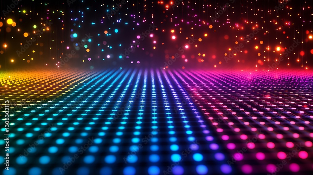 Colorful Digital Sphere with Vibrant Lights and Dots Creating a Modern Party Atmosphere : Generative AI Colorful Digital Sphere with Vibrant Lights and Dots Creating a Modern Party Atmosphere : Generative AI