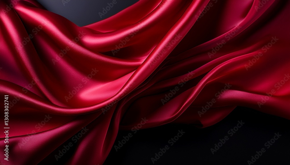 Fototapeta premium crimson silk flow luxurious deep crimson silk fabric gracefully flows and drapes creating elegant curves and sensual textures against a stark black backdrop the image evokes feelings of opulence