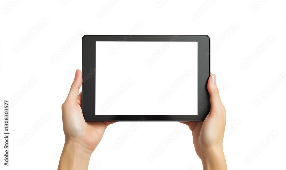 Woman holding a blank digital tablet ready for design or message display : Generative AI Woman holding a blank digital tablet ready for design or message display : Generative AI