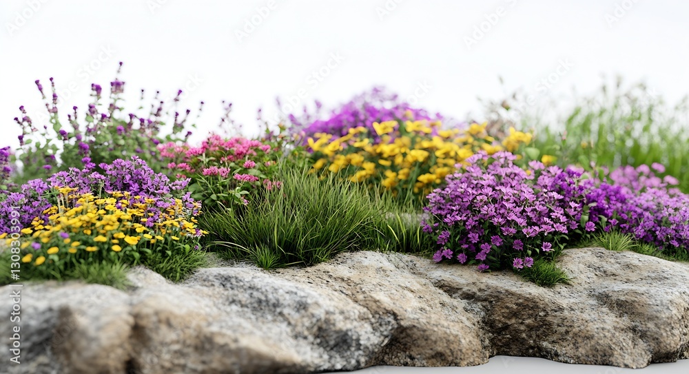 Obraz premium Vibrant Spring Flowers Blooming on Rocky Landscape Perfect for Nature Themes : Generative AI