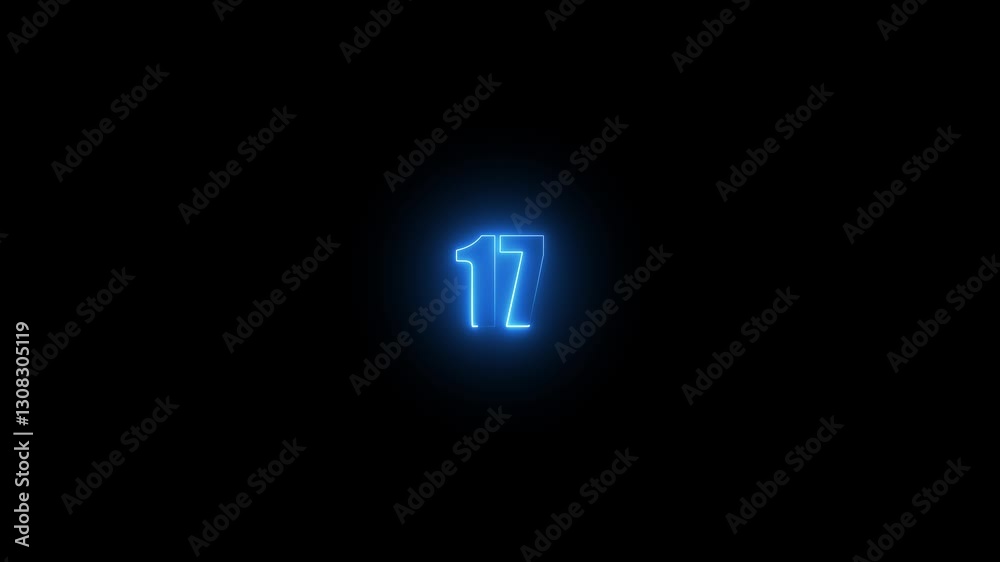 Neon text number 17 animation neon numbers.4k video Neon text number 17 animation neon numbers.4k video