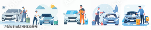 Vector of a person washing a car.
