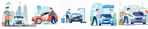 Vector of a person washing a car.