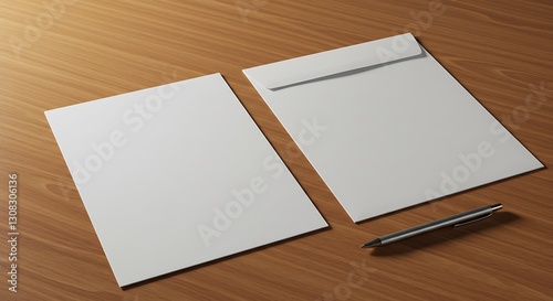 Realistic Corporate Letterhead & Envelope Mockup on Wooden Desk – Perfect for Branding Presentations