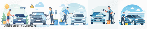 Vector of a person washing a car.