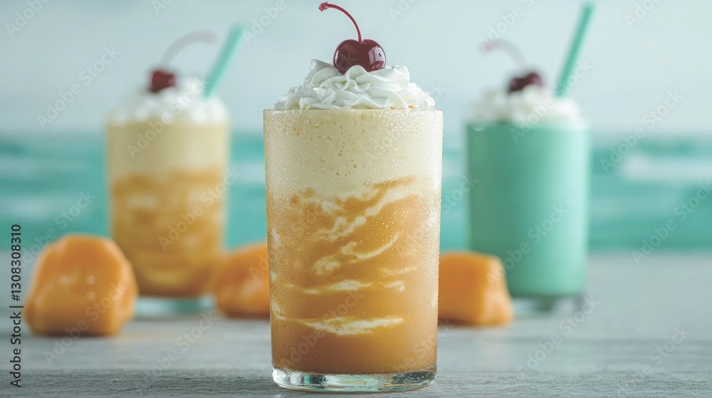 Caramel Vanilla Swirl Ice Cream Sundae Dessert Drink Caramel Vanilla Swirl Ice Cream Sundae Dessert Drink