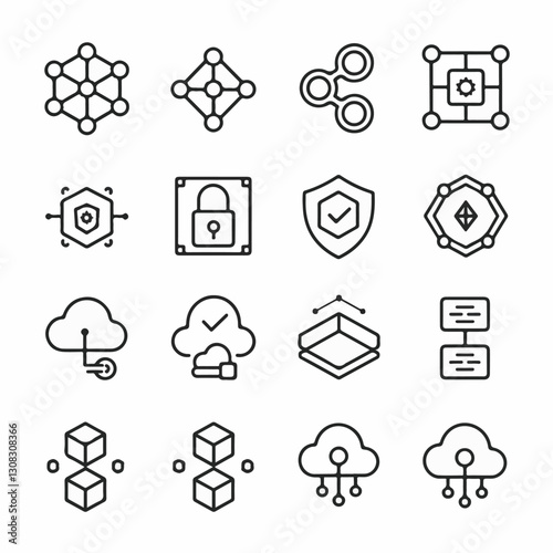 Minimalist Blockchain & Decentralized Network Icons Set