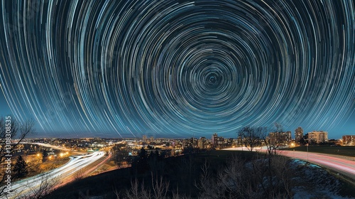 Star Trails Over City at Night