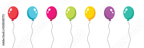 Balloon in cartoon style. Flying ballon with rope.