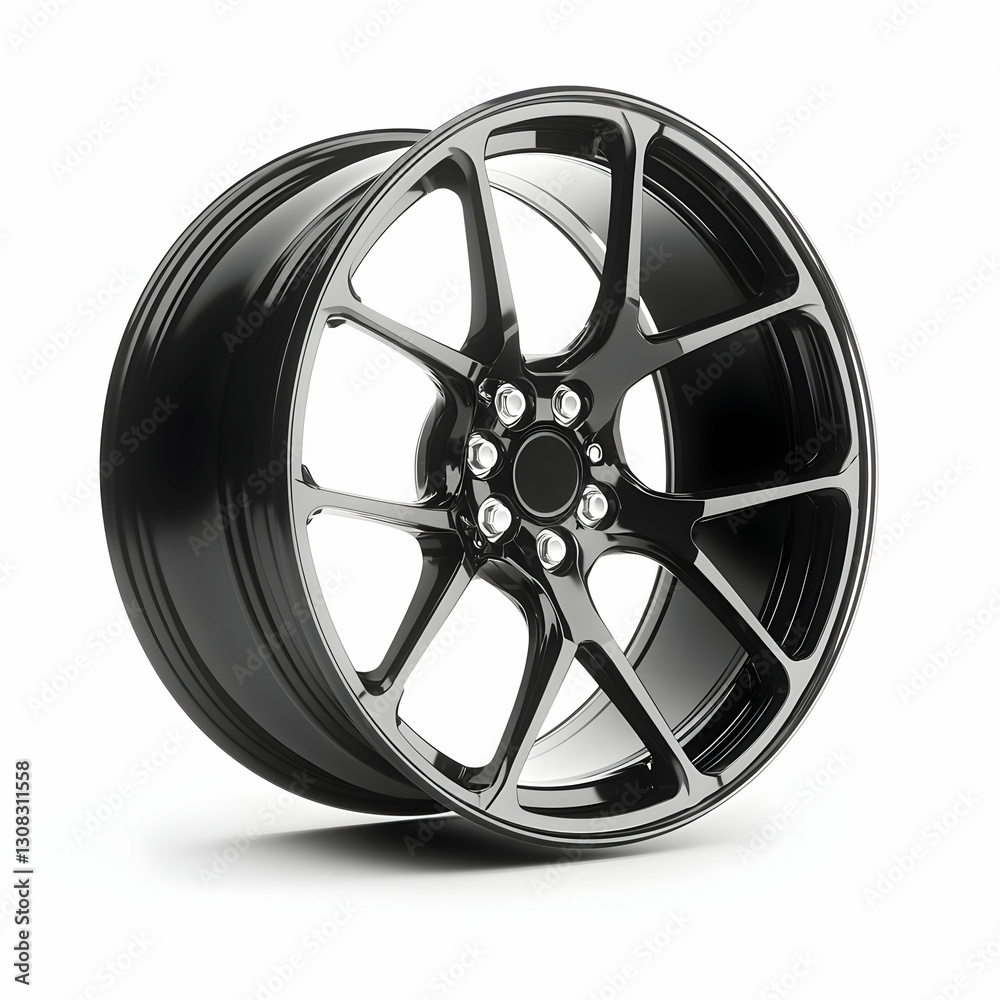 Obraz premium Black alloy wheel on white background