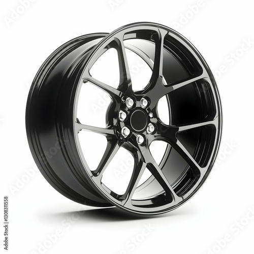 Black alloy wheel on white background