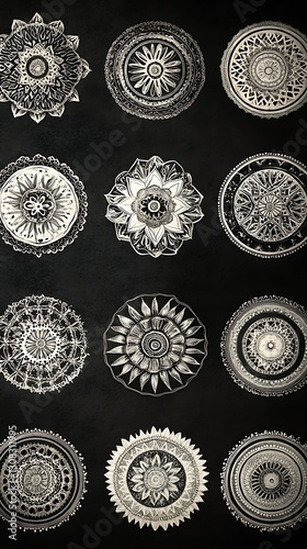 Mandala art, black background, design