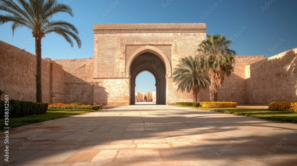 Fototapeta premium Majestic Archway Entrance to Ancient Arab Building Sunny Day
