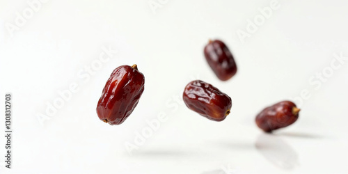 Big dates isolated. Dry date fruits heap, medjool, medjoul or majhool, royal dates with green leaves on white background photo