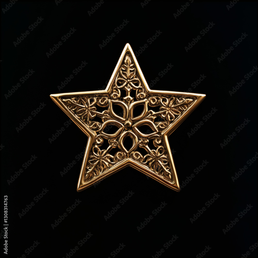 Detailed Gold Star Ornament with Floral Patterns generate by AI Detailed Gold Star Ornament with Floral Patterns generate by AI