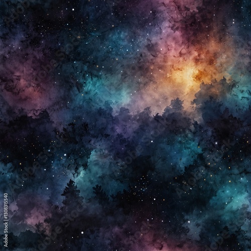 Mystical Night Sky and Dreamy Mountain Landscape