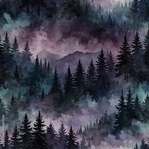 Mystical Night Sky and Dreamy Mountain Landscape